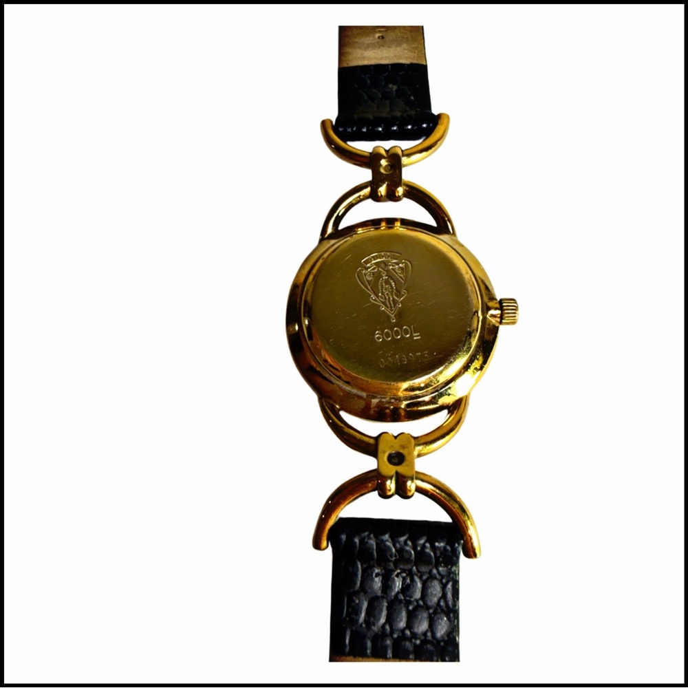 GUCCI VINTAGE 6000L Black & Gold Leather Strap Watch - Picture 2 of 11